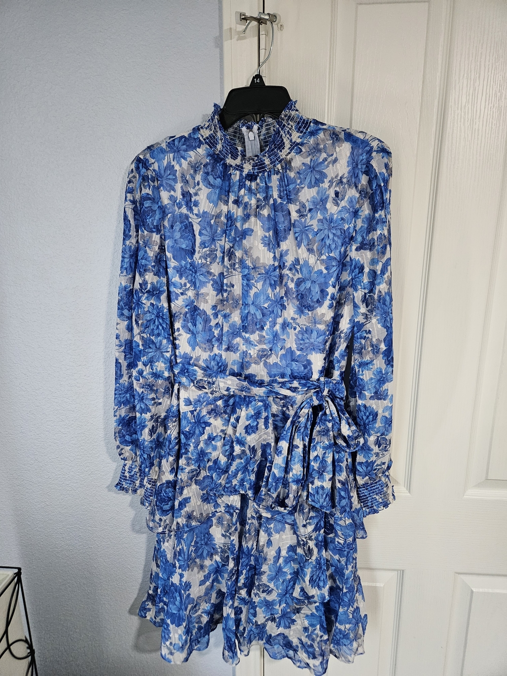 Alex Marie Cobalt Blue Floral Smocked Neck Dress